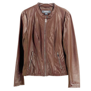 NWOT-KENNETH COLE Brown Vegan Leather Moto Jacket-